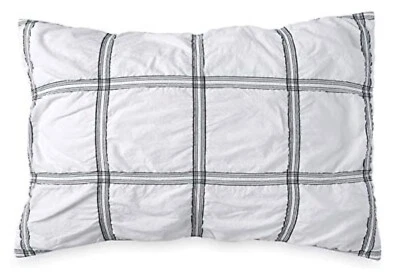 DKNY CHECK PLEASE Algodón Seersucker Almohada Falsa - Blanco con Negro - Nuevo con Etiquetas - King Foto 1 de 3