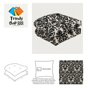 Damask Indoor/Outdoor Chair Seat Cushion, Tufted, Weather, and Fade Resistant... - Picture 1 of 8