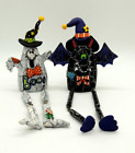 Halloween Bat & Ghost Shelf Sitter Figurines Resin Crackle Moveable Dancing Legs