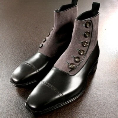 Bota Formal Hecha a Mano Hombres Dos Tonos, Hombres Bota Abotonada Gorra Puntera Botín US-7-17 Foto 1 de 4