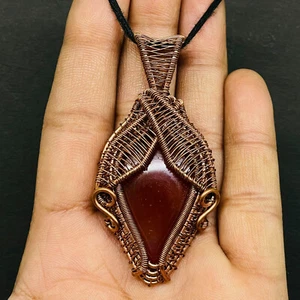 Natural Red Onyx Wire Wrapped Pendant Handcrafted Copper Ethnic Gift 2.51" - Picture 1 of 10
