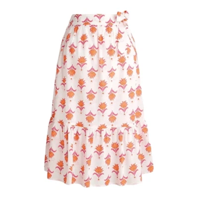 J Crew 层叠人造裹身印花裙女式 14 码橙色白色棉 — 第 1/4 张图片