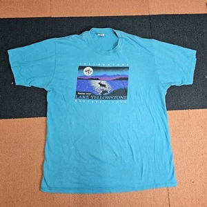 Yellowstone Moon Over Lake Mens Graphic T-Shirt XL Blue USA Made 1985 R2d - Picture 1 of 15