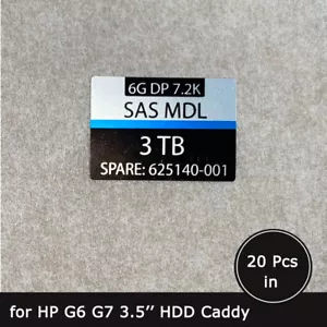 20 Stck. 625140 3TB SAS 3,5" HDD Caddy Tray Etikett Aufkleber für HPE - Bild 1 von 1