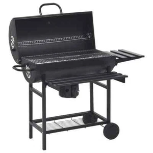 Barrel Grill with Wheels and Shelves Black Steel 115x85x95 cm Smoker vidaXL - Picture 1 of 11