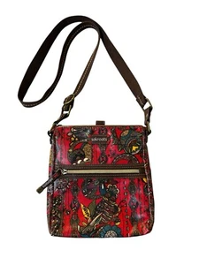 Sakroots Umhängetasche flach Eule rot braun Reißverschluss Bohemian - Bild 1 von 7