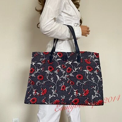 Bolso de Hombro Nuevo con Etiquetas Tory Burch 139366 Nylon Estampado Floral Azul Marino Rojo Foto 1 de 4