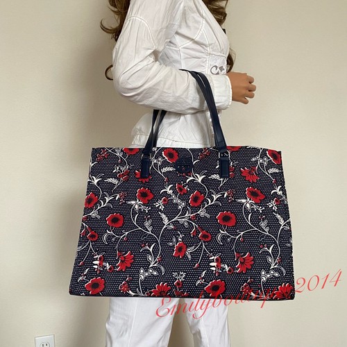 Borsa a tracolla Tory Burch 139366 in nylon stampato floreale rosso navy nuova con etichette