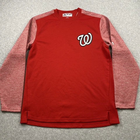 Washington Nationals Sweatshirt Mens Medium Red Therma Base Majestic Baseball Cover