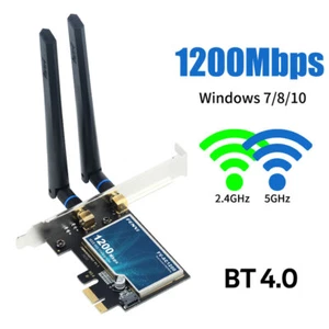 AC1200 PCI-E WiFi Card Dual Band 1200Mbps 802.11ac Wireless Bluetooth Adapter PC - Picture 1 of 6