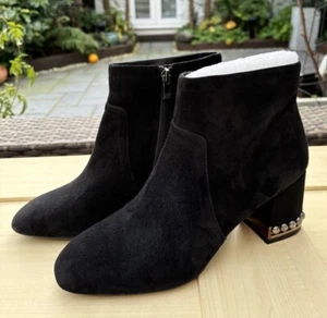Anne Klein Ladies UK 7 EU 40 Black Suede Studded Block Heel Zip Up Ankle Boot - Picture 1 of 14