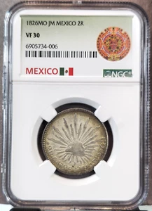 1826 MEXICO SILVER 2 REALES FIRST REPUBLIC NGC VF 30 RARE GREAT COIN - Picture 1 of 3