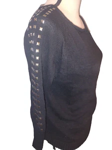 Karma Blue Women's Large Sweater Black Gold Studs Long Sleeve Punk Rock Grunge - Picture 1 of 9