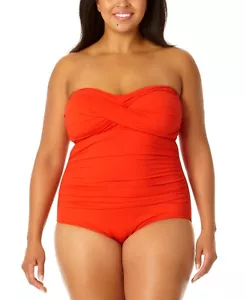 Anne Cole Plus Size Twist-Front Shirred Bandeau One-Piece Swimsuit, 22W - Picture 1 of 2