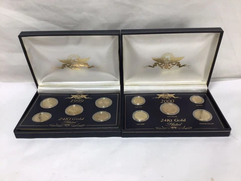 GG22 24kt G.Pl 2 Sets 1999-2000 Mint MS Uncirculated Proof Set has Holding Case Cover