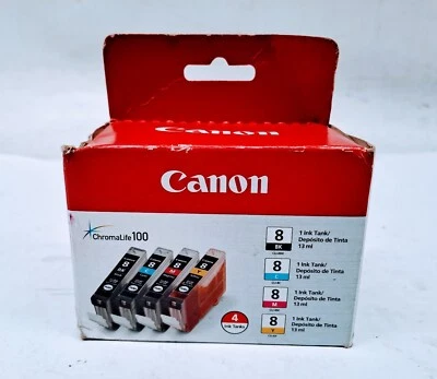 Canon Genuine CLI 8, Black/Cyan/Magenta/Yellow Ink Cartridge, 4Pack (0620B010) - Image 1 of 4