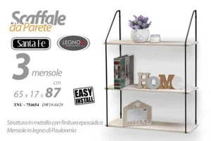 SCAFFALE DA PARETE 3 MENSOLE LEGNO PENSILE MODERNO LIBRERIA METALLO 87*65*17 CM - Foto 1 di 2