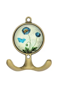 Garderobenhaken Wandhaken Haken Doppelhaken Metall Glas Mohnblume Landhaus H182 - Bild 1 von 2