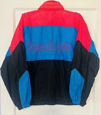 Vintage REEBOK Nylon Windbreaker Track Jacket Hooded Colorblock Embroidered 90s - Image 1 of 4