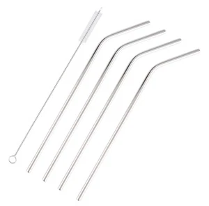 Set of 4 Stainless Steel Drinking Straws with Cleaning Brush, Universal Fit - Picture 1 of 3