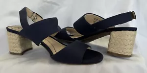 Life Stride Navy Blue Caldwell City Sandals 8.5 Wide Rope Block Heel Slingback - Picture 1 of 17
