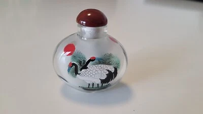Китайские краны обратная окрашенная стеклянная табакерка с крышкой - Изображение 1 из 4