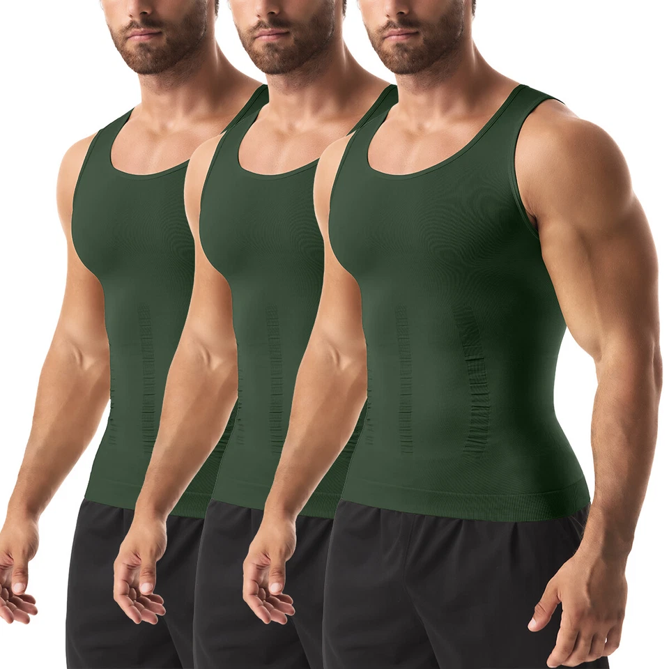 Mens 3 Pack Body Shaper Slimming Tummy Vest Compression Shirt Tank Top Shapewear - Image 1 of 4