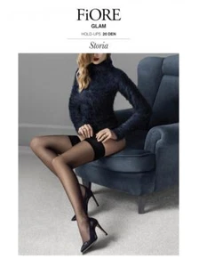 FIORE GLAM HOLD UP THIGH HIGH STOCKINGS 2 COLORS BLACK AND LIGHT NATURAL 3 SIZES - Picture 1 of 10
