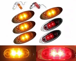 4 Amber 2 Red 2" Oval LED Light flat base Clearance Fender Side Marker Trailer - Picture 1 of 8