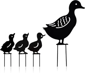Duck Garden Statue Mallard Metal Lawn Ornaments Hollow Black - Picture 1 of 7
