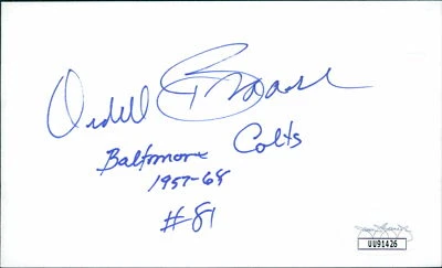 Ordell Braase Baltimore Colts Signed 3x5 Index Card JSA Authenticated - Image 1 of 2