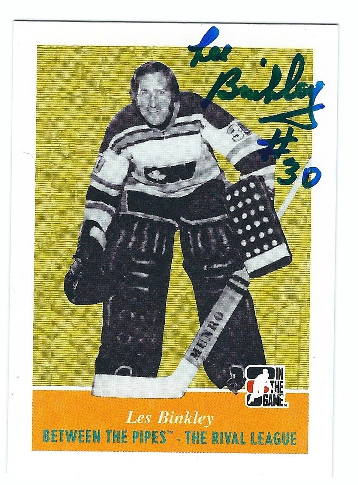 Autographed 2008-9 IN THE GAME BETWEEN THE PIPES Les Binkley Card #99 -COA - Image 1 of 1