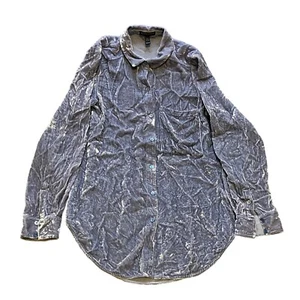 Eileen Fisher Shirt Women Medium Periwinkle Velvet Button Long Sleeve Petite - Picture 1 of 7