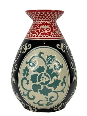 Jarrón Decorado Multi Rojo Azul Pergamino Boho Marroquí 9 1/4" Alto Patrones Mixtos Foto 1 de 4