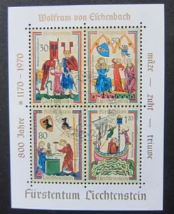 Liechtenstein, #471 Wolfram von Eschenbach SS of 4 stamps, 1970, CTO - Picture 1 of 1