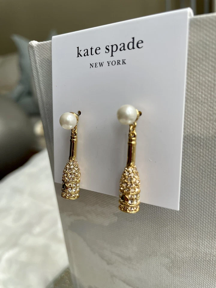Pendientes colgantes Kate Spade New York nuevos con etiquetas invierno carnaval champán con bolsa antipolvo Foto 1 de 4