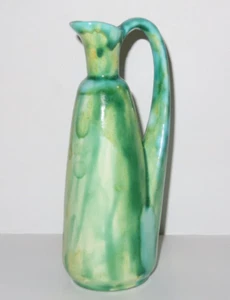 Vintage Hand Made Pitcher Green Drip Glaze Pottery 7.75" Tall x 2.5" - Picture 1 of 10