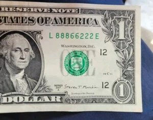 2017A US F. R. NOTE $1 TRINARY - 88866222 FANCY SERIAL NUMBER   - Bild 1 von 5