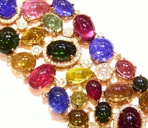 235.51CT 18K Gold Natural Tourmaline Tanzanite Diamond Designer Bracelet Vintage - Picture 1 of 8