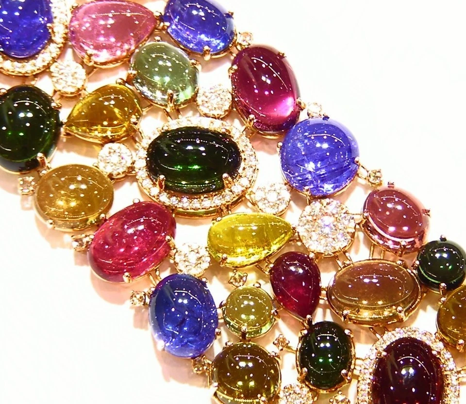 235.51CT 18K Gold Natural Tourmaline Tanzanite Diamond Designer Bracelet Vintage - Image 1 of 4