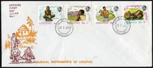Lesotho 174-177 FDC.Michel 174-177. Musical Instruments 1975,Animals. - Picture 1 of 1