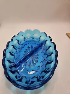 VINTAGE BLUE INDIANA GLASS DIVIDED MINT OR NUT DISH - Picture 1 of 4