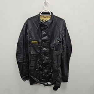 Barbour Duralinen Soft Linen Flyer Biker Black Belted Coat Jacket Size Small - Picture 1 of 12