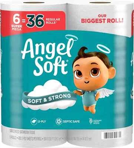 Angel Carta Igienica Morbida, 6 Rotoli Super Mega, Tessuto Igienico Morbido e Forte - Foto 1 di 6
