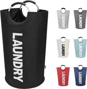 Large 90L Collapsible Laundry Basket - Freestanding Black Hamper - Picture 1 of 12