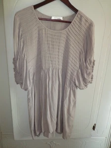 Neu ohne Etikett Senfkörner Hi-Lo Relaxed Tunika M taupe bauschig kurze Ärmel elastische Bündchen - Bild 1 von 17