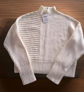 ME+EM London Pullover Damen Large elfenbein Wolle Attrappe gemischte Nähte Trichterausschnitt neu mit Etikett - Bild 1 von 4