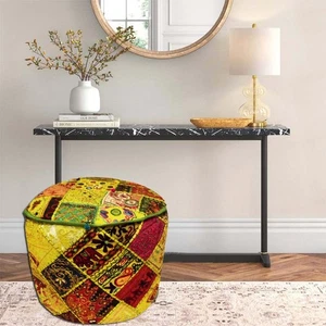 Handmade Bohemian Patchwork Green Ottoman Pouf Cover Seating Foot Stool 24 in - Picture 1 of 15