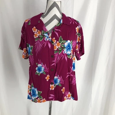 Blusa Camisa Hawaiana Vintage Aloha Hut Talla L Para Mujer Rosa Rayón Floral Foto 1 de 4