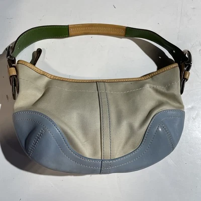 Bolso de mano Coach vintage de lona beige y cuero azul 4431 Foto 1 de 4
